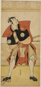 Skuespilleren Sakata Hangoro III som Omi no Kotoda i stykket Haru no Nishiki Date-zome Soga, opført på Nakamura-teatret i den anden måned, 1790 af Katsukawa Shunkо̄