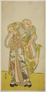 Skuespilleren Sakata Hangoro II som Hige no Ikyu i stykket Shida Yakata Yotsugi no Hikibune, opført på Ichimura-teatret i den femte måned, 1782 af Katsukawa Shunkо̄