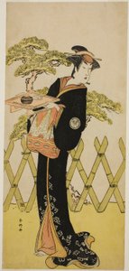 Skuespilleren Segawa Tomisaburo II som Lady Masago (Masago Gozen) () i skuespillet Genji Saiko Kogane no Tachibana (), opført på Ichimura-teatret () i den ellevte måned, 1788 () af Katsukawa Shunkо̄