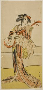 Skuespilleren Yamashita Mangiku I som Osan i skuespillet Kitekaeru Nishiki no Wakayaka, opført på Nakamura-teatret i den ellevte måned, 1780 af Katsukawa Shunkо̄