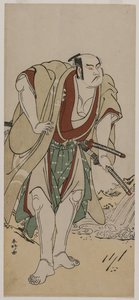 Otani Hiroji III som en samurai, der står ved siden af en å af Katsukawa Shunko