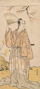 Skuespilleren, 3. Sawamura Sojuro holder en åben fan, ca. 1779. af Katsukawa Shunko