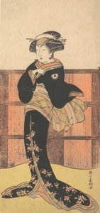 Den fjerde Iwai Hanshiro som kvinde i en sort kimono, ca. 1778 af Katsukawa Shunko