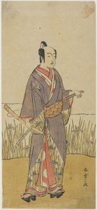 (En skuespiller i en samurai-rolle med en bambusfløjte) af Katsukawa Shunsho