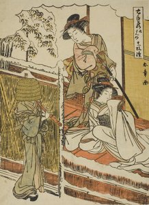 9. akt: Yuranosukes hus i Yamashina fra skuespillet Chushingura (Treasury of Loyal Retainers), ca. 1779-80 (farvet træbloktryk; chuban) af Katsukawa Shunsho