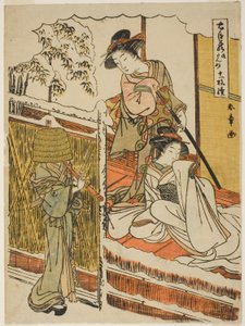 Niende akt: Yuranosukes hus i Yamashina fra stykket Chushingura (Treasury of Loyal Retainers) af Katsukawa Shunsho