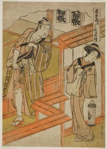 Tiende akt: The Amakawaya fra stykket Chushingura (Treasury of Loyal Retainers) af Katsukawa Shunsho