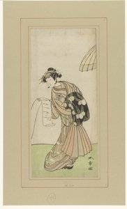 Skuespiller Yamashita Kinsaku II i rollen som kurtisane Agemaki af Katsukawa Shunsho