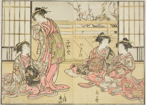 Kurtisaner fra Kadotamaya, fra bogen "Mirror of Beautiful Women of the Pleasure Quarters (Seiro bijin awase sugata kagami)," vol. 1 af Katsukawa Shunsho