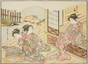 Kurtisaner fra Kagemanjiya, fra bogen "Mirror of Beautiful Women of the Pleasure Quarters (Seiro bijin awase sugata kagami)," vol. 1 af Katsukawa Shunsho