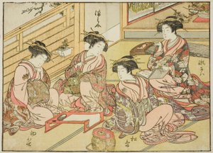 Courtesans of the Matsubaya, fra bogen "Mirror of Beautiful Women of the Pleasure Quarters (Seiro bijin awase sugata kagami)," vol. 1 af Katsukawa Shunsho