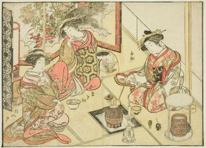 Courtesans of the Okaneya, fra bogen "Mirror of Beautiful Women of the Pleasure Quarters (Seiro bijin awase sugata kagami)," vol. 2 af Katsukawa Shunsho