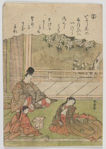Moderigtige brokadebilleder af fortællingerne om Ise: yo, en mand møder en tidligere kæreste, tjener nu i en provinshusholdning, Edo-perioden, ca. 1772-73 (træblok i farver) af Katsukawa Shunsho