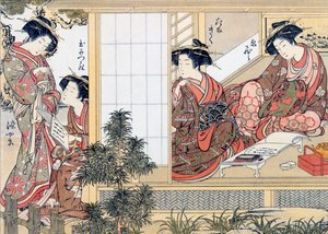 Kvindelige japanske kurtisaner læser og skriver, c1776.