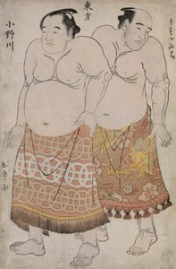 Portrætter i fuld længde af wrestlers of the Eastern Group, forestillende Uzugafuchi og Onagawa (træblok i farver) af Katsukawa Shunsho