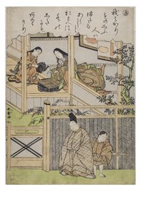 Stavelse - Ki fra serien Tales of Ise i moderigtige brokadetryk, ca. 1770-1773 (træblok på papir) af Katsukawa Shunsho