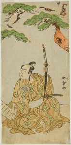 Skuespilleren Arashi Sangoro II som Sakura-maru i skuespillet Sugawara Denju Tenarai Kagami, opført på Ichimura Theatre i den første måned, 1772 af Katsukawa Shunsho