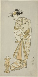 Skuespilleren Ichikawa Danjuro V som munken Seigens ånd i Shosagoto-dansesekvensen "Sono Utsushi-e Matsu ni Kaede" (Et skyggebillede af fyrretræ og ahorn), den sidste scene i anden del af stykket Keisei Momiji no Uchikake ( Kurtisane i en Over-Kimono af af Katsukawa Shunsho