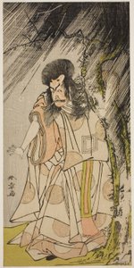 Skuespilleren Ichikawa Ebizo III som tordenguden, en inkarnation af Sugawara Michizane, i skuespillet Sugawara Denju Tenarai Kagami, opført på Ichimura Theatre i den ottende måned, 1776 af Katsukawa Shunsho