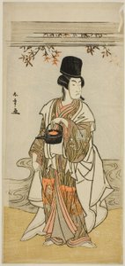 Skuespilleren Ichikawa Monnosuke II som hoftjener Shoheida Sadamori i skuespillet Masakado Kammuri no Hatsuyuki, opført på Nakamura Theatre i den ellevte måned, 1777 af Katsukawa Shunsho
