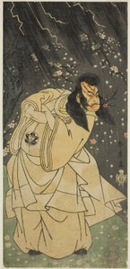 Skuespilleren Ichimura Uzaemon IX som Kan Shojo i skuespillet Sugawara Denju Tenarai Kagami, opført på Ichimura Theatre i den ottende måned, 1768 af Katsukawa Shunsho