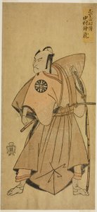 Skuespilleren Nakamura Nakazo I som Osada no Taro (?) i stykket Ima o Sakari Suehiro Genji (?), opført på Nakamura Theatre (?) i den ellevte måned, 1768 (?) af Katsukawa Shunsho