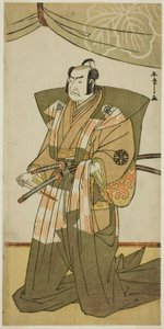 Skuespilleren Nakamura Nakazo I som Saito Sanemori i skuespillet Kitekaeru Nishiki no Wakayaka, opført på Nakamura Theatre i den ellevte måned, 1780 af Katsukawa Shunsho