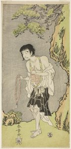 Skuespilleren Nakamura Nakazo I som munk, Raigo Ajari, i skuespillet Nue no Mori Ichiyo no Mato (Forest of the Nue Monster: Target of the Eleventh Month), opført på Nakamura Theatre fra den første dag i den ellevte måned, 1770 af Katsukawa Shunsho