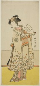 Skuespilleren Nakamura Noshio I som Oiso no Tora (?) i skuespillet Shida Yuzuriha Horai Soga (?), opført på Morita Theatre (?) i den første måned, 1775 (?) af Katsukawa Shunsho
