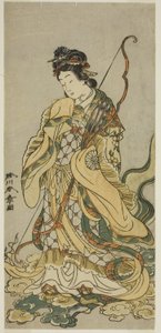 Skuespilleren Nakamura Noshio I som Goddes Benzaiten af Enoshima i skuespillet Onno Aruji Hatsuyuki no Sekai, opført på Morita Theatre i den ellevte måned, ca. 1773 (farvet træbloktryk; hosoban) af Katsukawa Shunsho