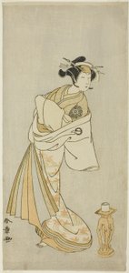 Skuespilleren Nakamura Noshio I som Courtesan Takaos ånd, i Shosagoto-dansesekvensen "Sono Utsushi-e Matsu ni Kaede" (Et skyggebillede af fyrretræ og ahorn), den sidste scene i anden del af stykket Keisei Momiji no. Uchikake (Courtesan i en Over-K af Katsukawa Shunsho