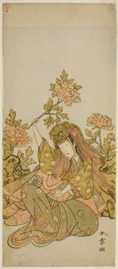 The Actor Nakamura Noshio I in a "Shak-kyo Odori" (Stone Bridge Dance), in the Play Onna Aruji Hatsuyuki no Sekai, Performed at the Morita Theater in the Eleventh Month, 1773 af Katsukawa Shunsho