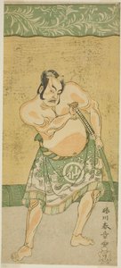 Skuespilleren Nakamura Sukegoro II som sumobryderen Matano no Goro i skuespillet Myoto-giku Izu no Kisewata, opført på Ichimura Theatre i den ellevte måned, 1770 af Katsukawa Shunsho