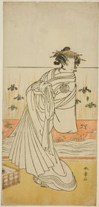 Skuespilleren Nakamura Tomijuro I som Courtesane Toyama i skuespillet Koi Nyobo Somewake Tazuna, opført på Nakamura Theatre i den niende måned, 1777 af Katsukawa Shunsho