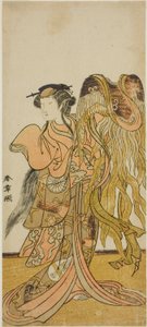 Skuespilleren Nakamura Tomijuro I som Courtesan Toyama af Tsuruga i stykket Keisei Tsuki no Miyako, optrådt på Morita Theatre i den ottende måned, 1775 af Katsukawa Shunsho