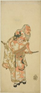 Skuespiller Otani Hiroemon III som Hige no Ikyu i scenen "Sukeroku" i stykket "Hitokidori Harutsuge Soga" af Katsukawa Shunsho