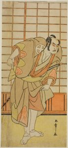 Skuespilleren Otani Hiroji III som Hata no Daizen Taketora forklædt som Shikishima Wakahei i stykket Juni-hitoe Komachi-zakura, opført på Kiri-teatret i den ellevte måned, 1784 af Katsukawa Shunsho