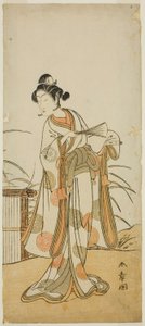 Skuespilleren Segawa Kikunojo III som Aigo no Waka i stykket Chigo Sakura Jusan Kane, opført på Ichimura Theatre i den ellevte måned, 1774 af Katsukawa Shunsho