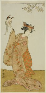 Skuespilleren Segawa Yujiro I som Matsukaze, søster til Togashi no Saemon, i stykket Gohiiki Kanjincho (Dit yndlingsstykke Kanjincho [Abonnementslisten]), opført på Nakamura Theatre fra den første dag i den ellevte måned, 1773 af Katsukawa Shunsho