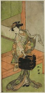 Skuespilleren Yamashita Kinsaku II som Miyagino forklædt som frisør i skuespillet Kosode-gura no Tekubari, opført på Morita Theatre i den anden måned, 1772 (?) af Katsukawa Shunsho