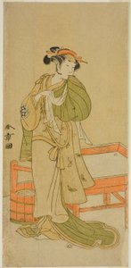 Skuespilleren Yamashita Kinsaku II som Moshio i stykket Izu-goyomi Shibai no Ganjitsu, opført på Morita Theatre i den ellevte måned, 1772 af Katsukawa Shunsho