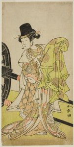 Skuespilleren Yamashita Kinsaku II som Tsukimasu, optrådte som Sakura-maru, i skuespillet Miya-bashira Iwao no Butai, opført på Morita Theatre i den syvende måned, 1773 af Katsukawa Shunsho