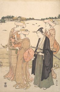 En ung samurai og tre kvinder, ca. 1789.