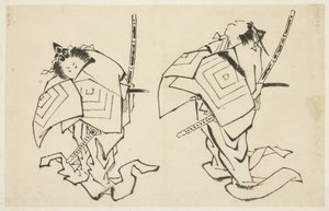 Danjuro V eller VI, Kabuki-skuespiller, i Arigoto Rolle (to undersøgelser), c.1815-1849 (blæk på papir) af Katsushika (school of) Hokusai