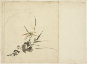 Frugtspray med Dragonfly af Katsushika (school of) Hokusai