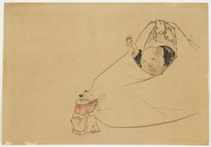 Hotei tilbyder flammende juvel til en lille dreng, ca. 1850 (blæk og farve på papir)