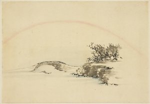Landskab med regnbue af Katsushika (school of) Hokusai