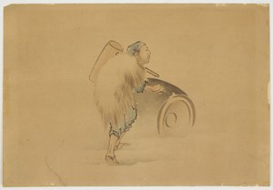 Man with Mallet Rolling Barrel, ca. 1850 (blæk og farve på papir)
