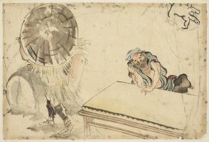 Mochi Maker og en Tatami Maker (to skitser), ca. 1815-1849 (blæk og farve på papir) af Katsushika (school of) Hokusai