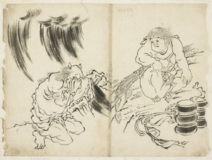 Personificering af Storm med Kintaro og Weeping Oni, ca. 1815-1849 (blæk på papir)